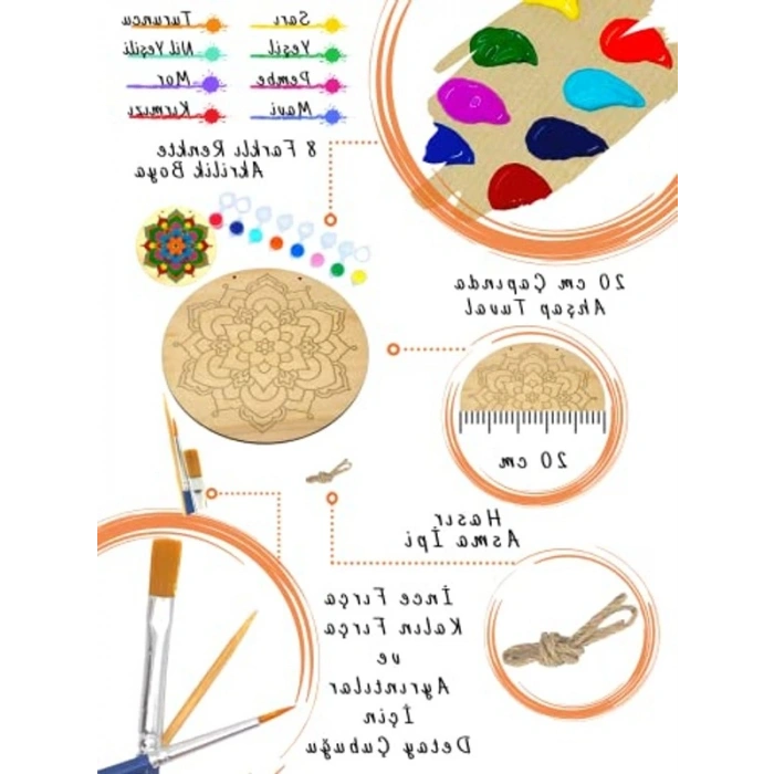 art inside Çiçek Mandala Ahşap Boyama Tuval Seti Hediye Hobi Kiti 20 Cm