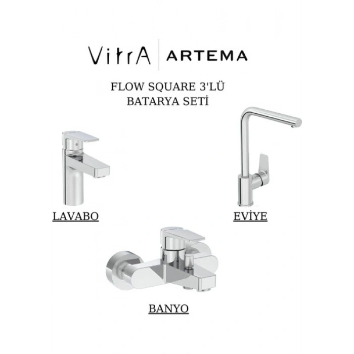 Artema Flow Square Batarya Seti 3’lü Banyo-Lavabo-Eviye
