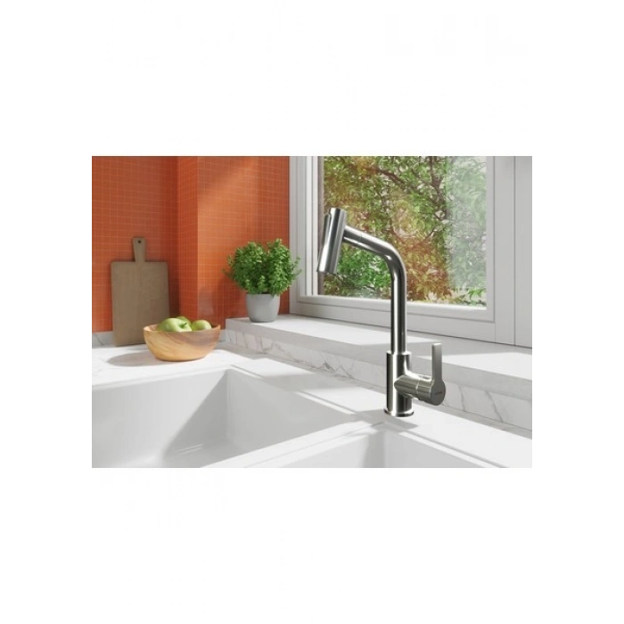 Artema Maestro A42146 Pull-Out Eviye Bataryası, 24 cm Yükseklik, 6 L/dk Akış Hızı, Krom