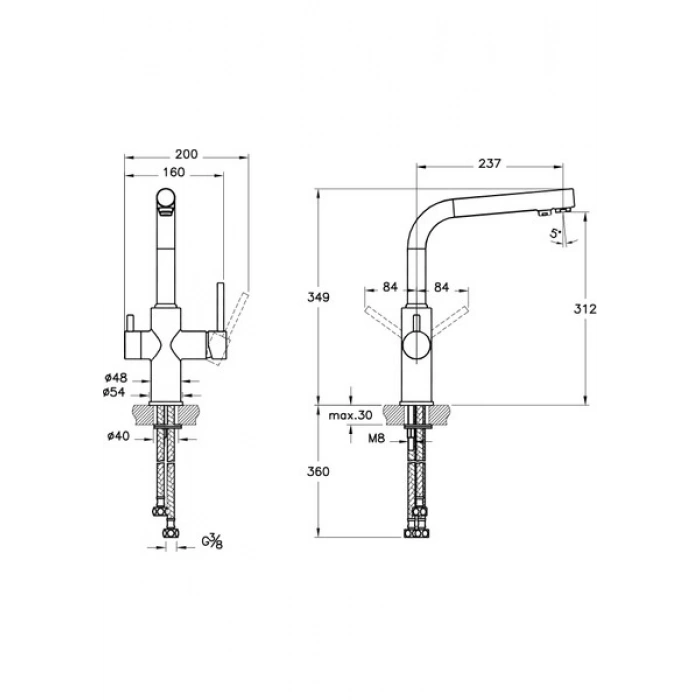 Artema Split Dual Flow Eviye Bataryası A42144, 360° Dönebilen, Krom, Çift Fonksiyonlu Başlık, Tezgah Üstü Montaj