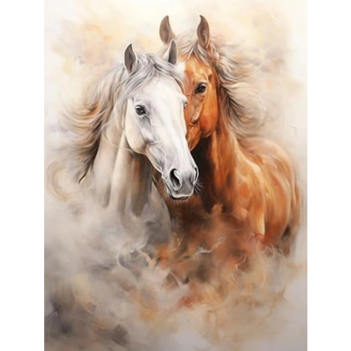 Asil Atlar Temalı Renkli Baskılı Boyama Hobi Seti - 50x65 cm