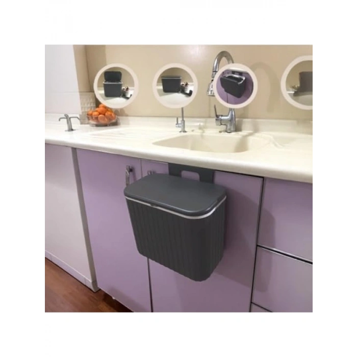 Asılabilir Tırtıklı 8 LT Çöp Kovası - Antrasit