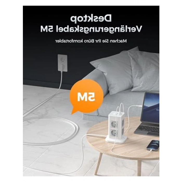 Aşırı Gerilim Korumalı 5M Uzatma Kablosu, Çoklu Priz Çıkışı