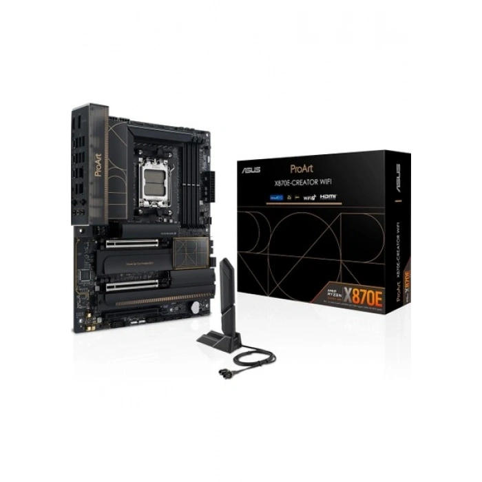 Asus Proart X870E-CREATOR Wıfı Amd X870E Am5 Ddr5 8000 HDMI 2xusb4 4x M2 Usb3.2 Wifi 7 + Bt Aura Rgb 10GBIT + 2.5gbit Lan Atx 16+2+2 Güç Aşamaları, Çift Usb4, Asus Control Center Express Lisansı
