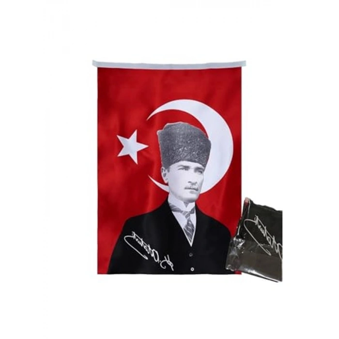Atatürk Posterli Türk Bayrağı - 70 X 100 Cm Saten Kumaş