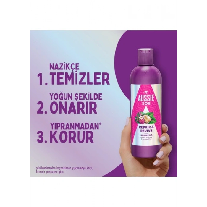 Aussie Sos Repair & Revive Kuru, Yıpranmış ve Hasar Görmüş Saçlar Için Şampuan 500ML