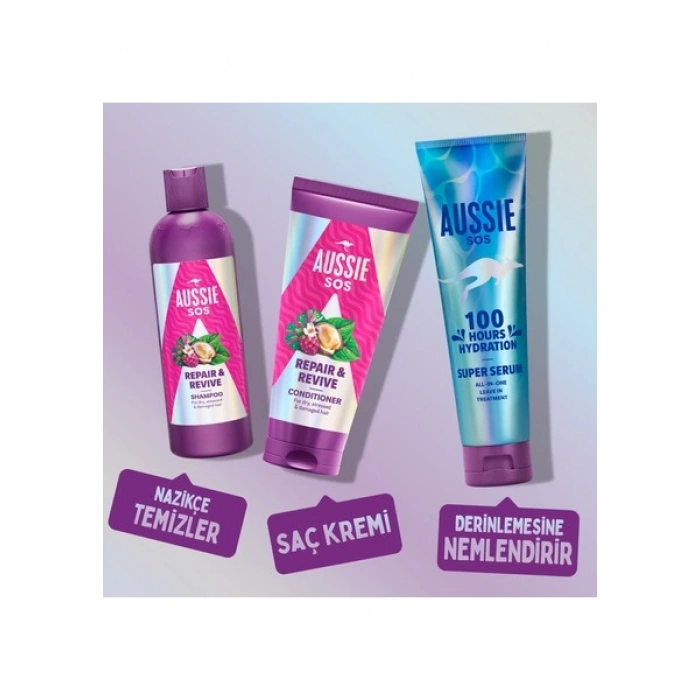 Aussie Sos Repair & Revive Kuru, Yıpranmış ve Hasar Görmüş Saçlar Için Şampuan 500ML