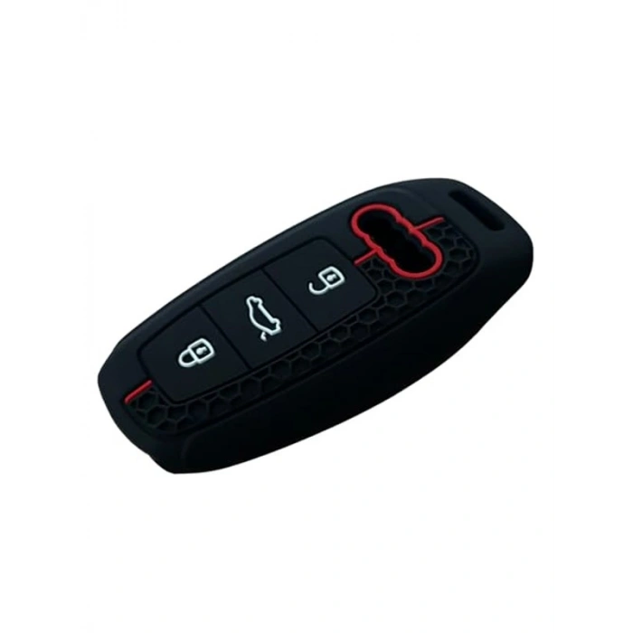 AutoHan Keys Audi Anahtar Kılıfı, A3 2021-2022, A6L, A7, A8, Q8, E-Tron, C8, D5 Modelleri için Uyumlu, Siyah Kırmızı Çizgili Petek Desenli