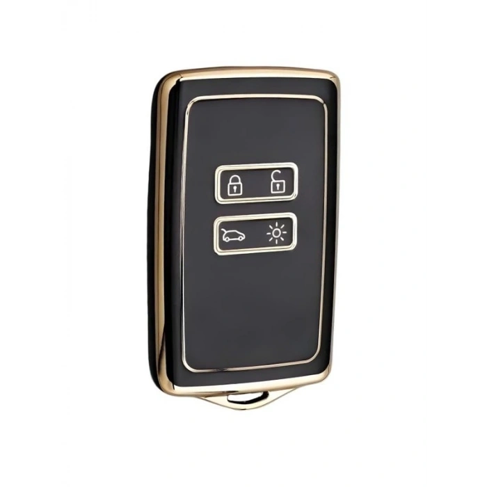 AutoHan Keys Lüx Renault Anahtar Kılıfı, Clio E-Tech, Austral, Megane E-Tech Uyumlu, 4 Buton, Siyah-Altın