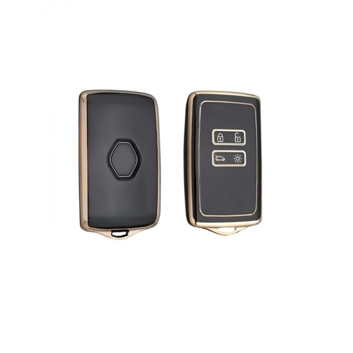 AutoHan Keys Lüx Renault Anahtar Kılıfı, Clio E-Tech, Austral, Megane E-Tech Uyumlu, 4 Buton, Siyah-Altın