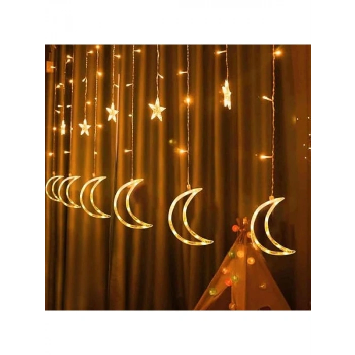 Ay Yıldız Figürlü Perde Led Işık, 3.5 Metre Uzunluk