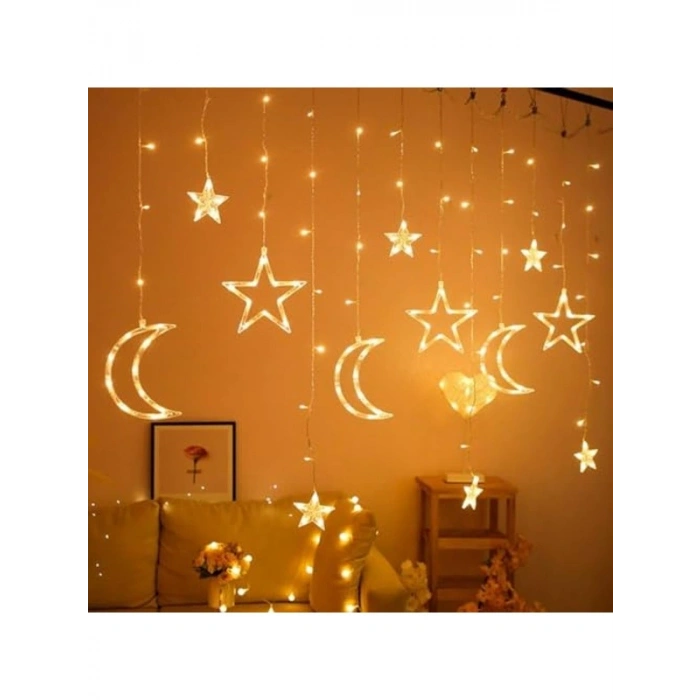 Ay Yıldız Figürlü Perde Led Işık, 3.5 Metre Uzunluk