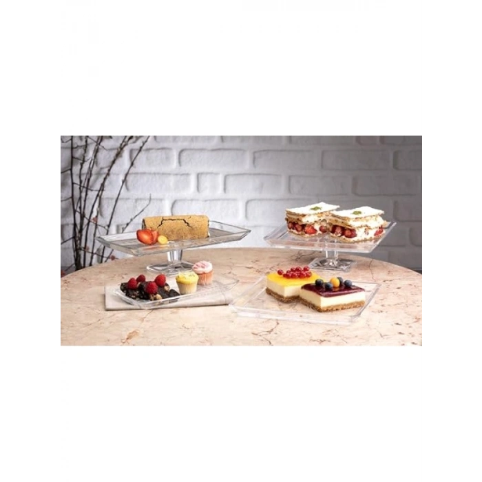 Ayaklı Kare Servis Tabağı - 24x24 cm, Hediye Kutusu ile