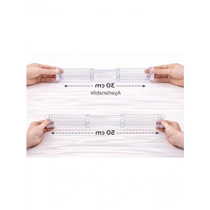 Ayarlanabilir Akrilik Organizer, 30-50 cm Arası Teleskopik ve Şeffaf
