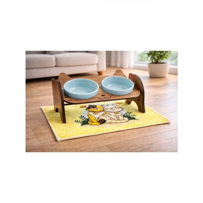 Ayarlanabilir Çift Hazneli Seramik Kedi Mama ve Su Kabı Seti
