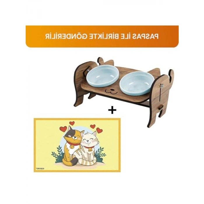 Ayarlanabilir Çift Hazneli Seramik Kedi Mama ve Su Kabı Seti