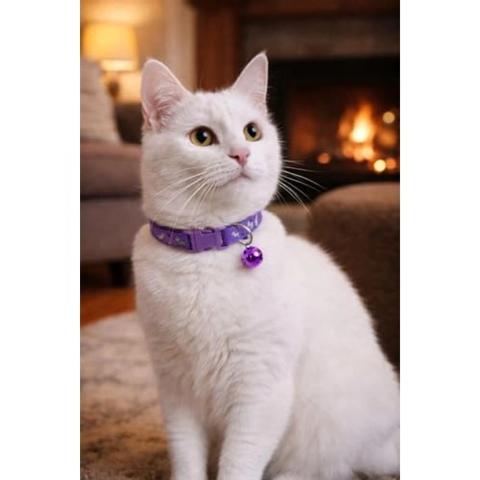 Ayarlanabilir Mor Renkli Zilli Kedi Boyun Tasması