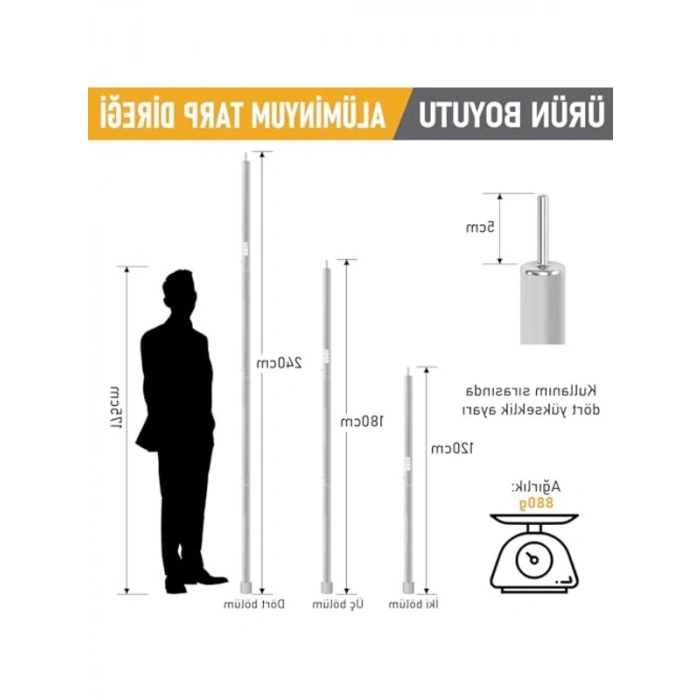 Ayarlanabilir Tarp Tente Direkleri, 2li Set, hafif ve teleskopik