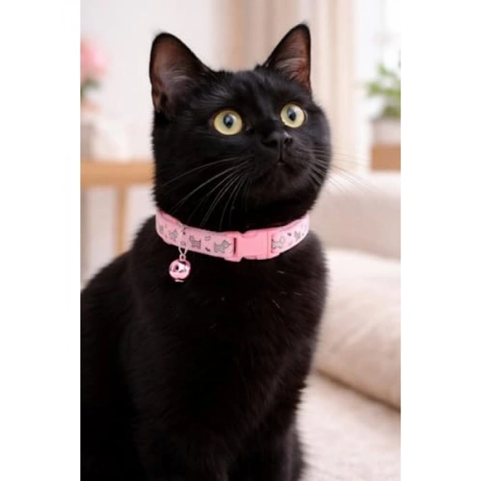 Ayarlanabilir Zilli Kedi Boyun Tasması - Pembe