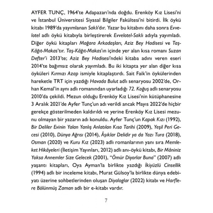 Ayfer Tunç Aziz Bey Hadisesi Ciltsiz Kitap Can Yayınları 88 Sayfa Eser