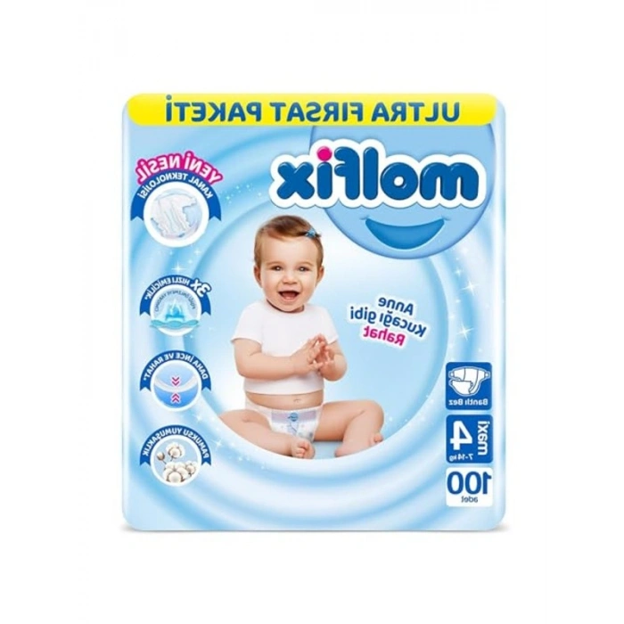 Aylık Bebek Bezi, 100 Adet, 4 Beden, Yüksek Emicilik ve Rahatlık