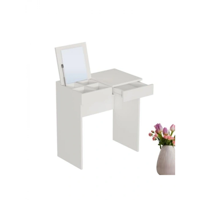 Aynalı Makyaj Masası - 2 Çekmeceli - Beyaz - 70x42 cm