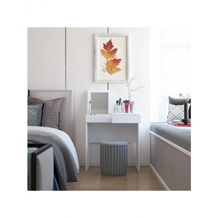 Aynalı Makyaj Masası - 2 Çekmeceli - Beyaz - 70x42 cm