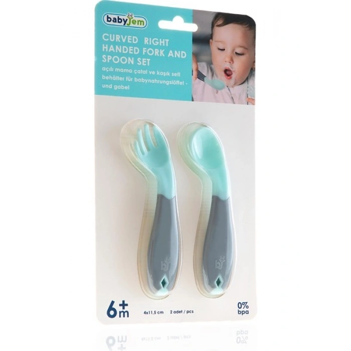Babyjem Açılı Mama Çatal Kaşık Seti - Yeşil