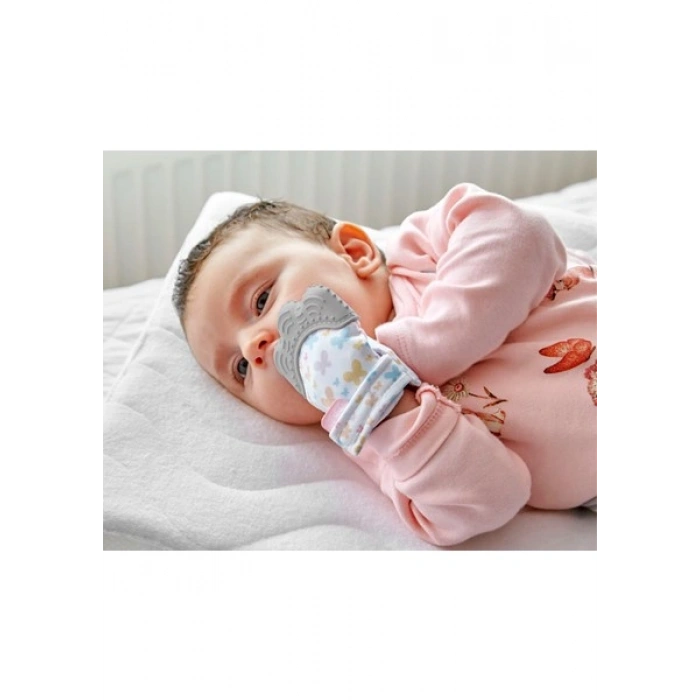 Babyjem Bebek Diş Kaşıyıcı Eldiveni Kelebek Gri
