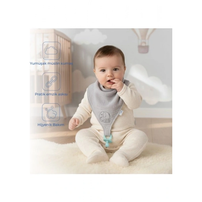 Babyjem Emzik Askılı Müslin Mama Önlüğü Gri