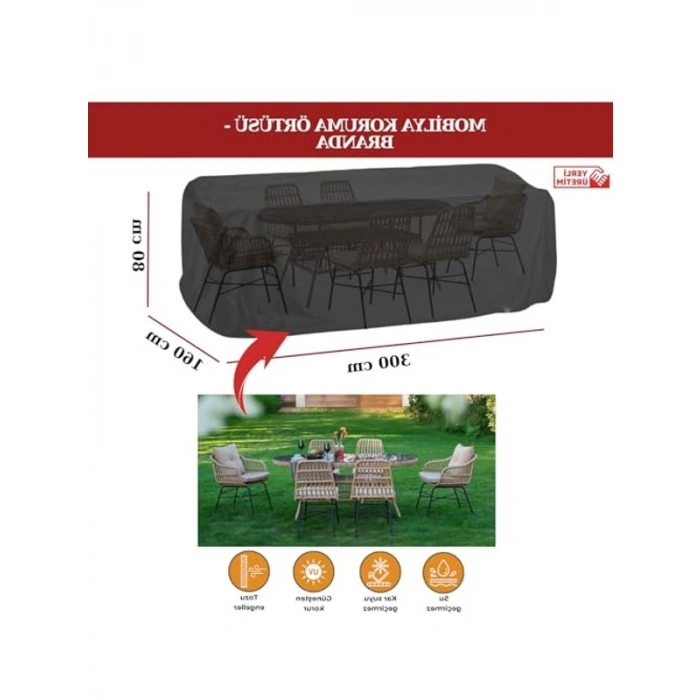 Bahçe Mobilya Koruma Örtüsü Branda (Siyah, 300x160x80 cm(santimetre))