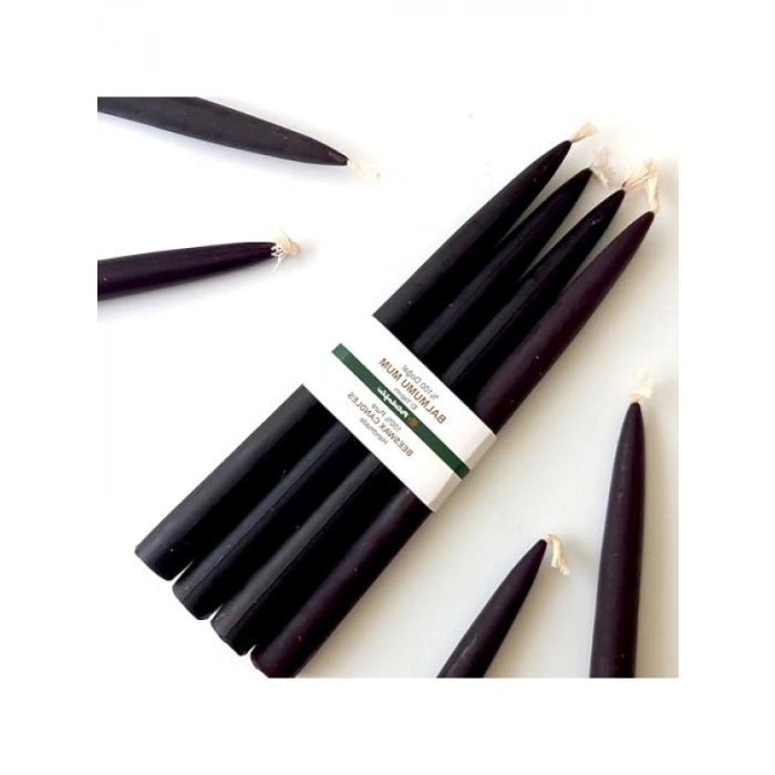 Balmumu Şamdan Mumu, 4 Adet, 25 cm, Siyah