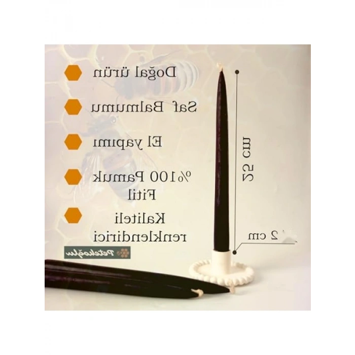 Balmumu Şamdan Mumu, 4 Adet, 25 cm, Siyah