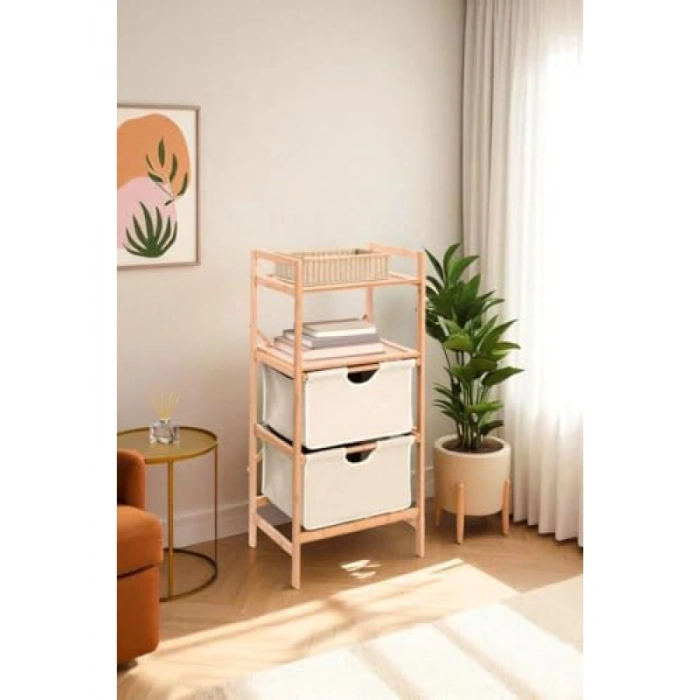 Bambu 2 Raflı ve 2 Çekmeceli Banyo Düzenleyici Dolap
