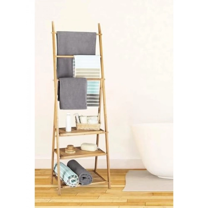 Bambu 3 Raflı Havlu Askısı - Banyo Düzenleyici Organizer