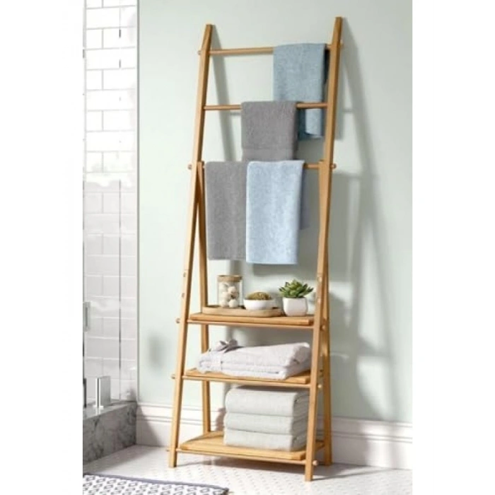 Bambu 3 Raflı Havlu Askısı - Banyo Düzenleyici Organizer