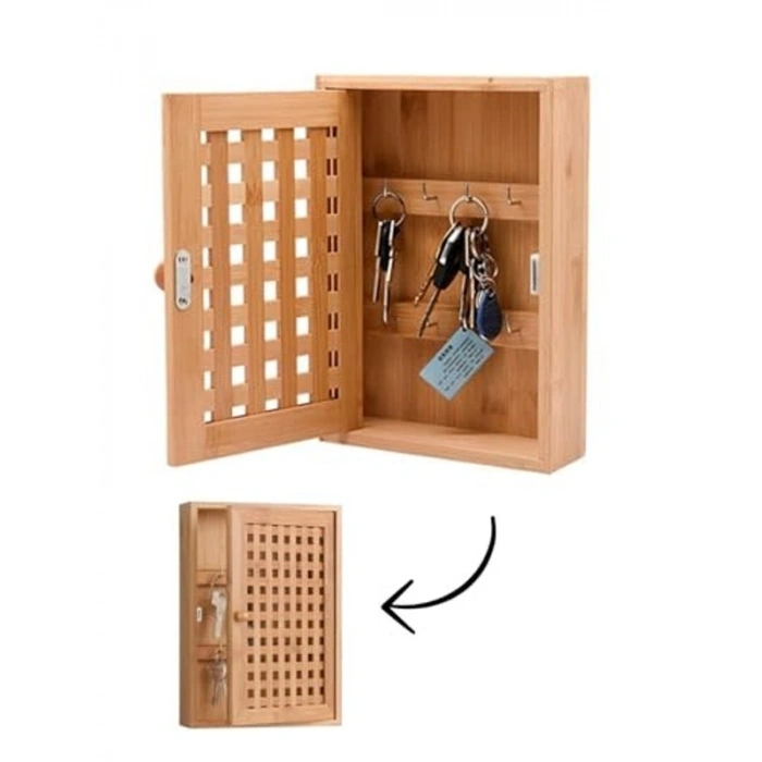 Bambu Anahtarlık Kutusu, 27.2x19.1x6.3 cm, Kafes Desenli