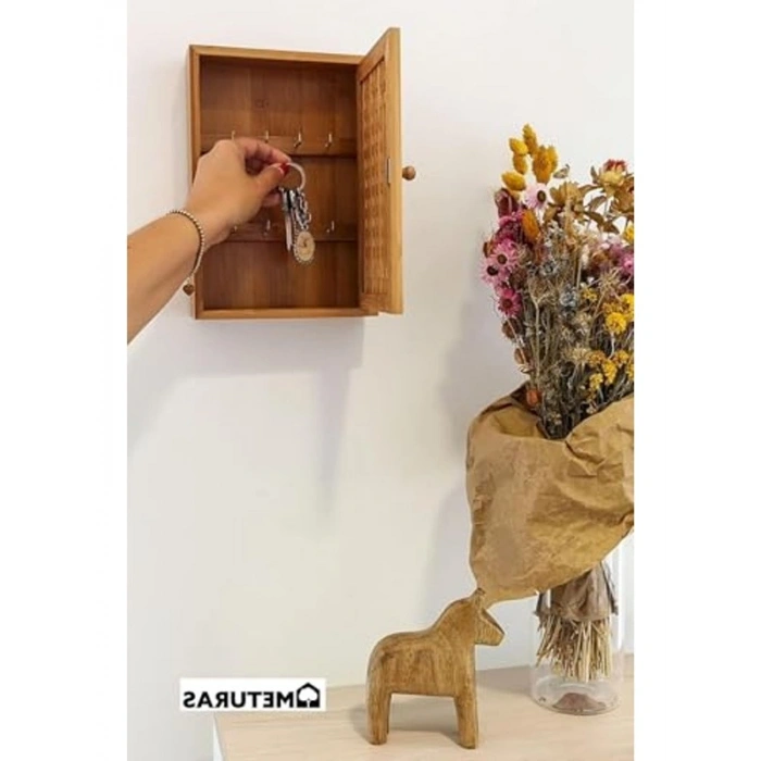 Bambu Anahtarlık Kutusu, 27.2x19.1x6.3 cm, Kafes Desenli