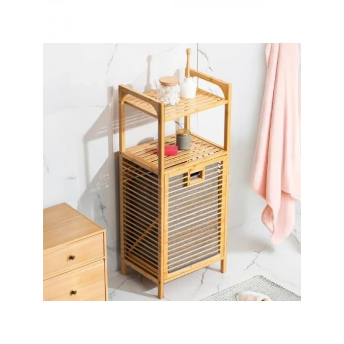 Bambu Banyo Dolabı ve Çamaşır Sepeti Organizatörü