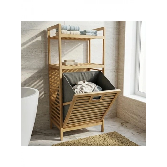 Bambu Görünümlü 2 Katlı Banyo Rafı, Ahşap Düzenleyici ile Şık Kullanım