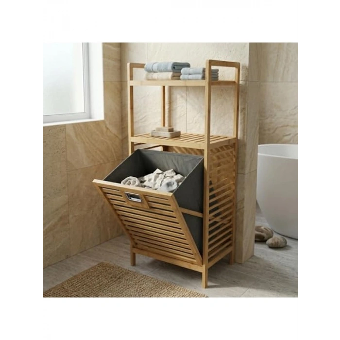 Bambu Görünümlü 2 Katlı Banyo Rafı, Ahşap Düzenleyici ile Şık Kullanım