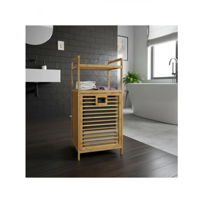 Bambu Görünümlü 2 Katlı Banyo Rafı, Ahşap Düzenleyici ile Şık Kullanım