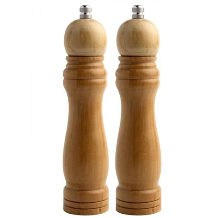 Bambu Gövdeli Ahşap Tuz Karabiber Değirmeni, Orta Boy 21 cm, 2 Adet