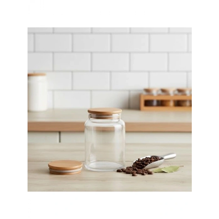 Bambu Kapaklı Borosilikat Cam Kavanoz, Sızdırmaz 800ML