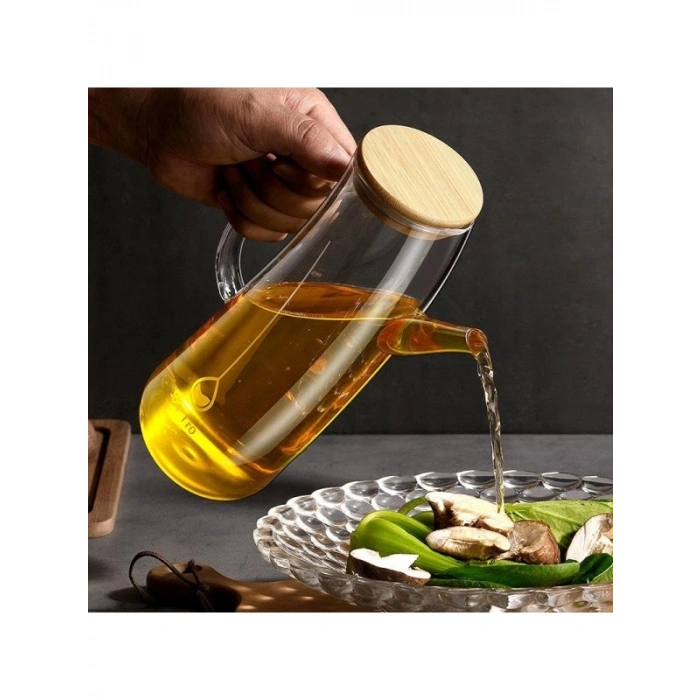 Bambu Kapaklı Borosilikat Cam Yağlık & Sirkelik | 1 Litre Kapasite