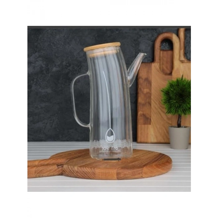 Bambu Kapaklı Borosilikat Cam Yağlık & Sirkelik | 1 Litre Kapasite