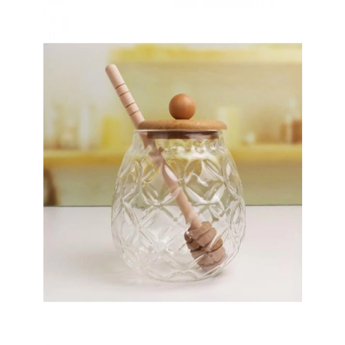 Bambu Kapaklı Cam Bal Kavanozu - 350ml