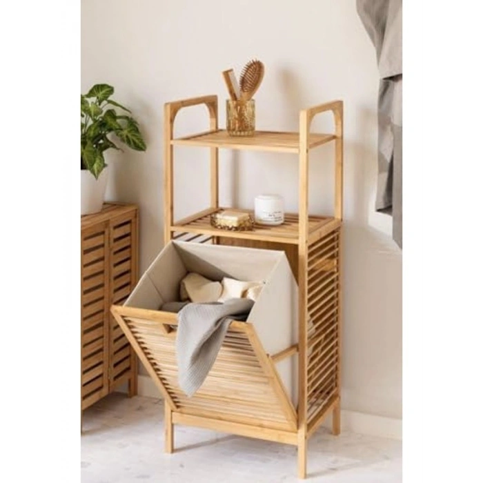 Bambu Kirli Sepetli Çok Amaçlı Banyo Düzenleyici, 2 Raflı