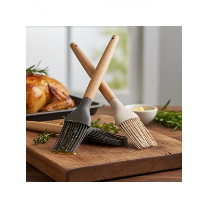 Bambu Saplı Silikon Fırça, 27 cm Uzunlukta ve 3 Renk Seçenekli