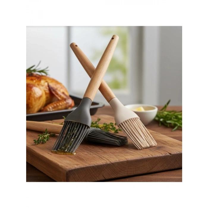 Bambu Saplı Silikon Fırça, Isıya Dayanıklı ve Çok Amaçlı